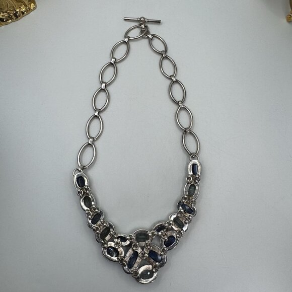 Sterling Silver Statement Labradorite Bib Necklace W/Blue Topaz By Silver Rush - Picture 5 of 10